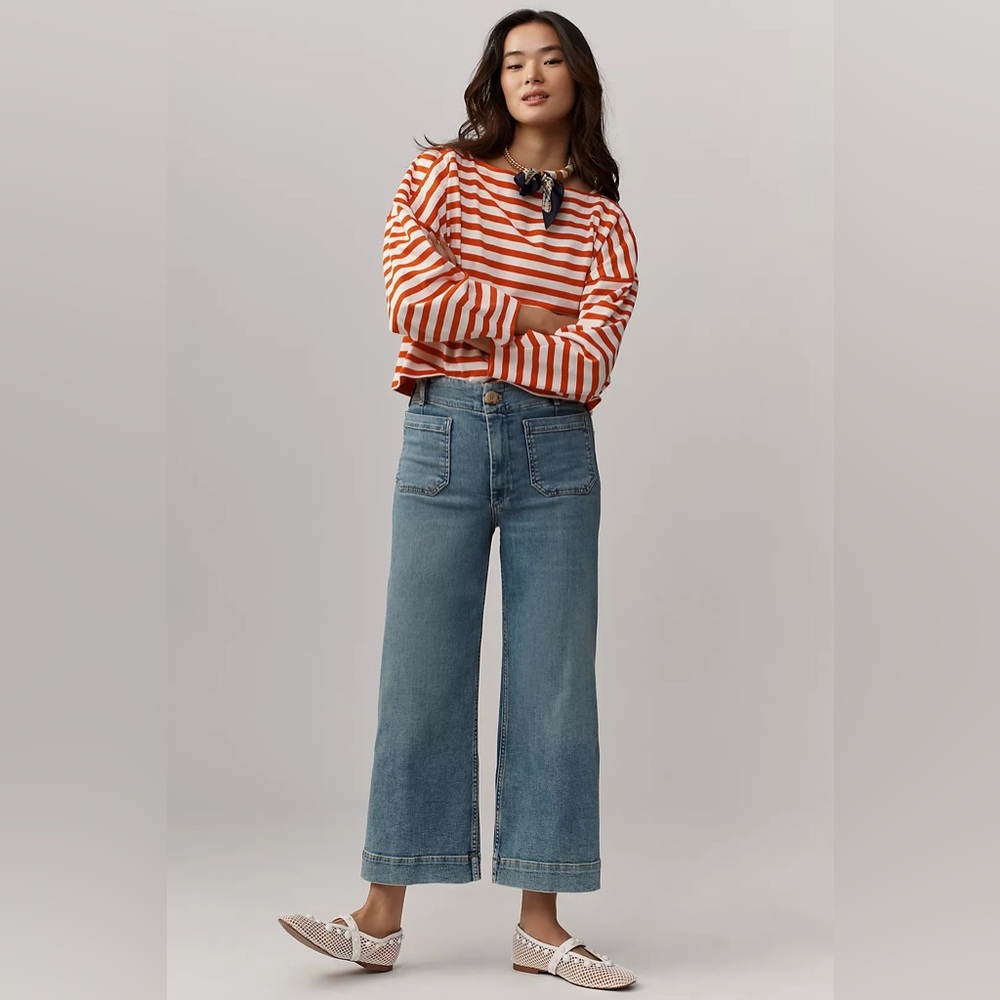 Anthropologie The Colette Crop High-Rise Wide-Leg Jeans Maeve Blue Denim NWOT